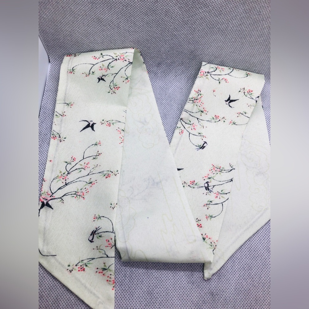 White Floral & Swallow Print Scarf
